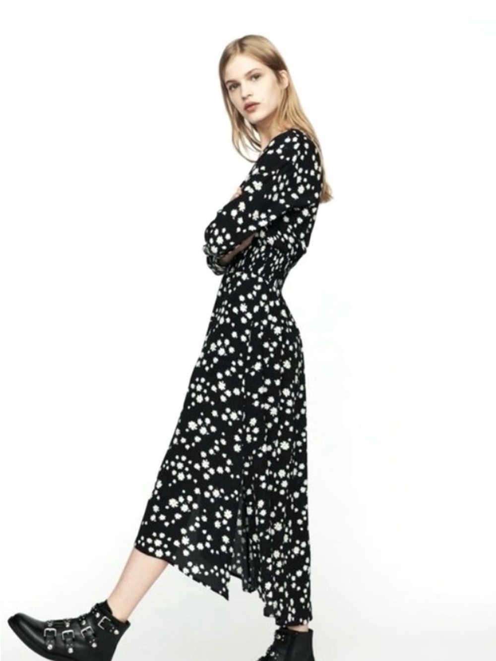 Maje Black and White Floral Maxi Dress